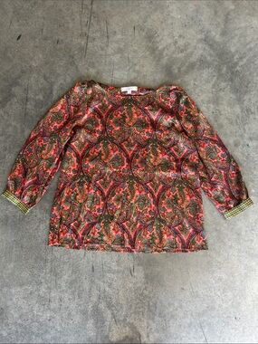 LOFT Coral and Green Paisley Blouse